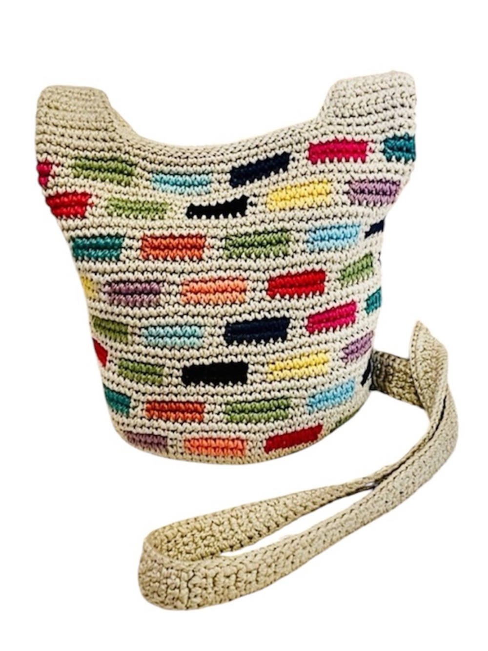 The Sak 121 Multicolor Red Blue Crochet Small Festival Boho Crossbody Bucket Bag